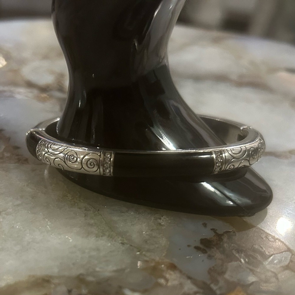 Brighton 925 Sterling Silver Black Onyx Bracelet, Small.  Hinged snap closure.
